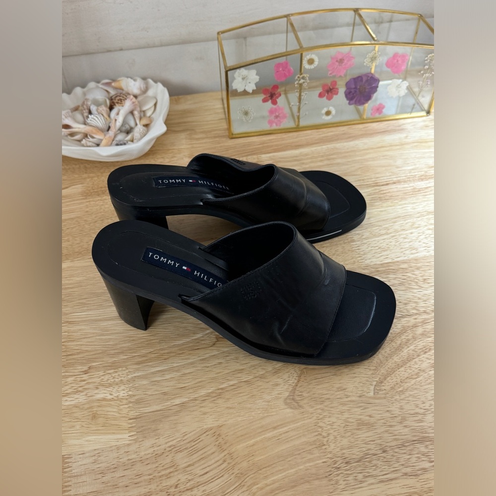 Vintage Y2K Tommy Hilfiger Black Leathrt Square Toe Block Heel - Picture 7 of 10
